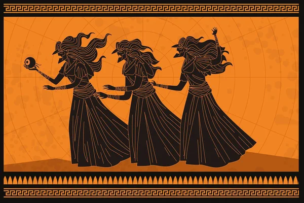 Drie Oude Zusters Griekse Mythologie Wezens — Stockvector