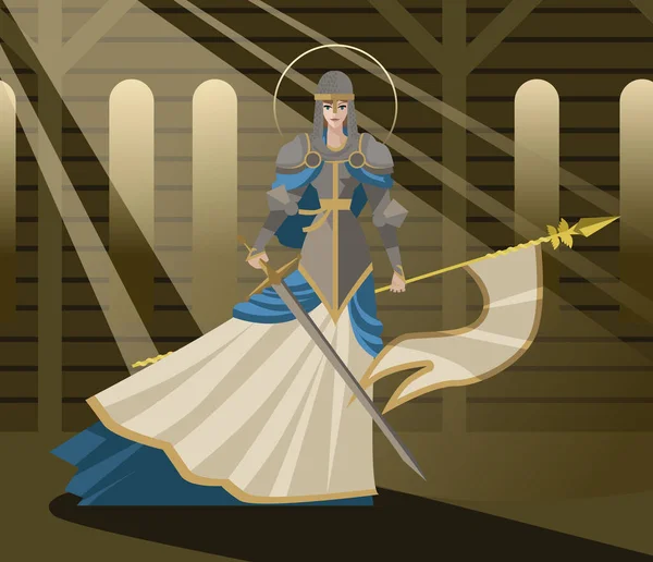 Jean Arc Middeleeuwse Vrouw Meisje Heilige Krijger Ridder — Stockvector