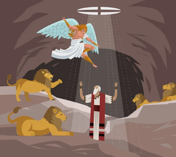 丹尼尔在狮子窝里被上帝的古老遗嘱拯救了 — 图库矢量图片