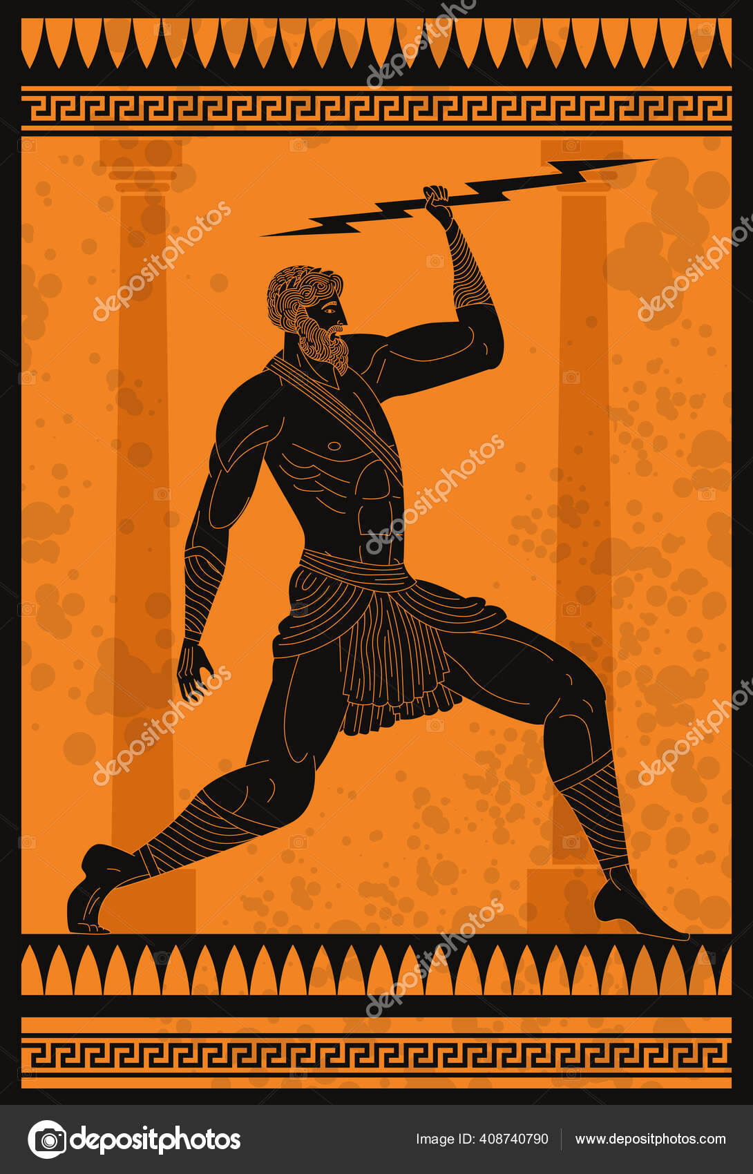 Laranja Cerâmica Preta Zeus Deus Raio Vetor de ©delcarmat 408740790, image size:1090x1700