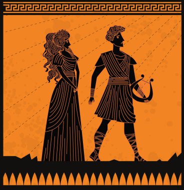 Eurydice and orpheus orange and black scene clipart