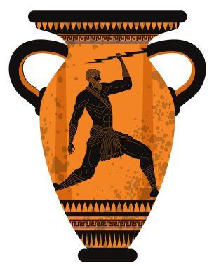 turuncu ve siyah boya Yunan amforası