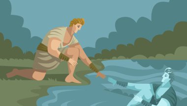 greek mythology Narcissus gazing himself clipart