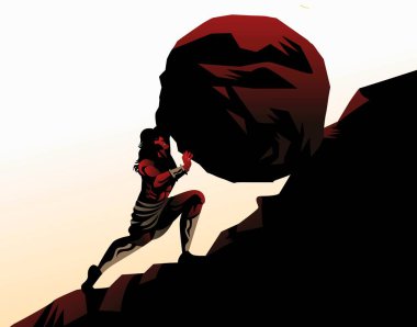 Sisyphus Yunan efsanesi dağda bir kaya yuvarlıyor