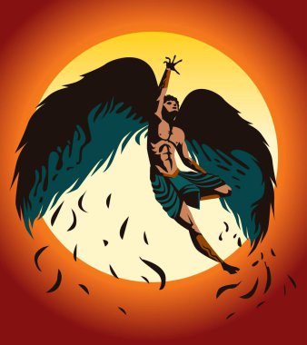 greek mythology icarus flying near the sun clipart