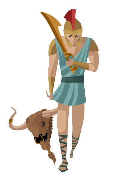 Theseus Met Minotauruskop — Stockvector