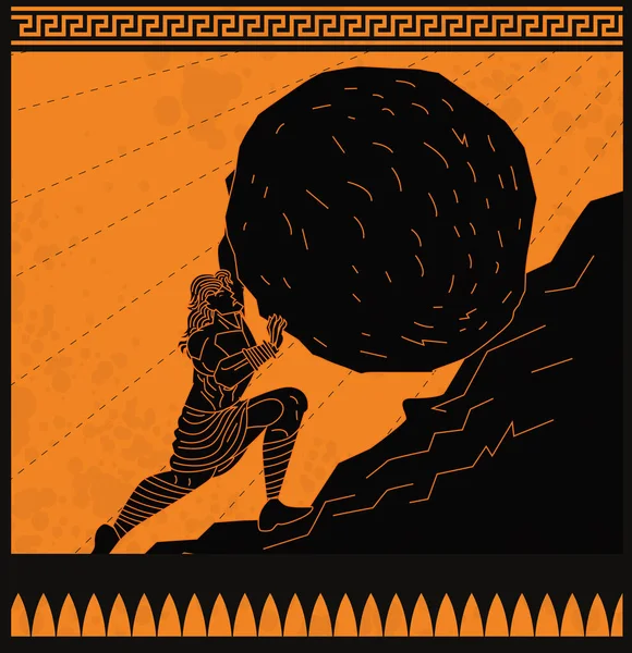 Sisyphus Griekse Mythe Rollende Een Rots Een Berg — Stockvector