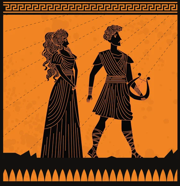 Eurydice Orpheus Arancio Nero Scena — Vettoriale Stock