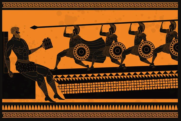 オデュッセウスと兵士たちはポリフェムスの巨大なサイクロプスの物語を無視して — ストックベクタ