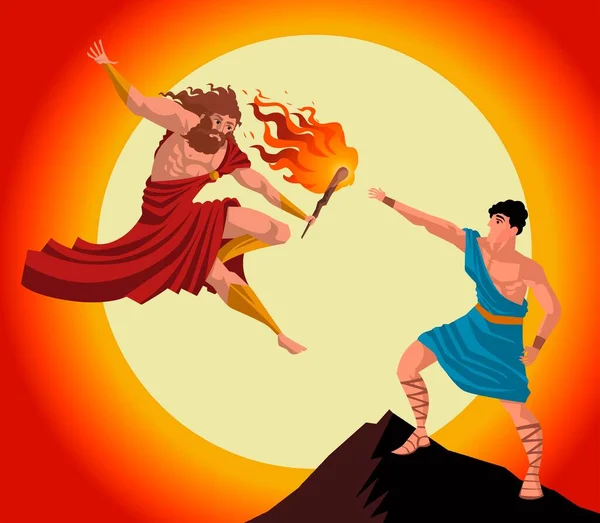 Prometheus Ateş Yunan Mitolojisini Çalıyor — Stok Vektör