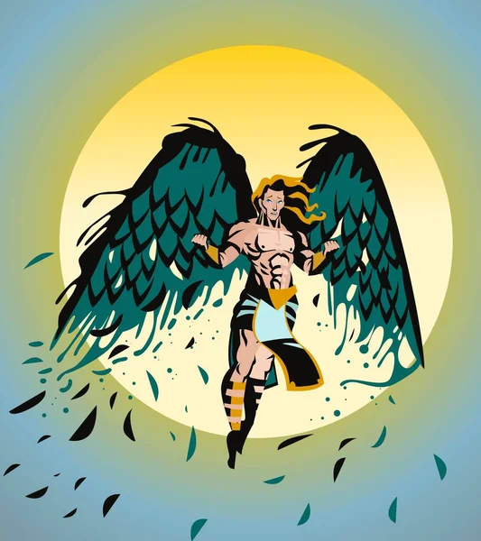Ikarus Aus Der Griechischen Mythologie Fliegt Den Himmel — Stockvektor