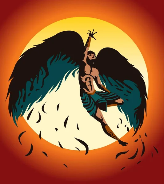 Mitologia Grega Icarus Voando Perto Sol —  Vetores de Stock