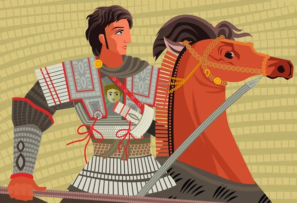 Alexander Grande Mosaico Montando Cavalo — Vetor de Stock