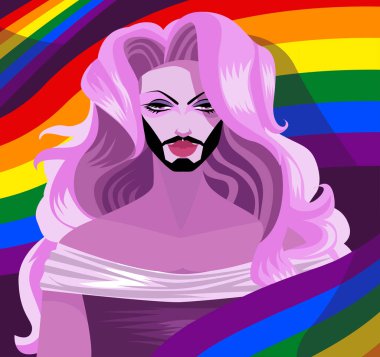 beautiful drag queen with make up and pride flag clipart