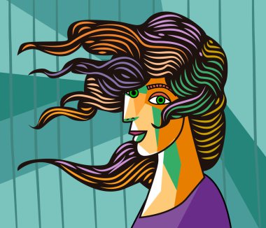 Güzel kübist kadın portresi