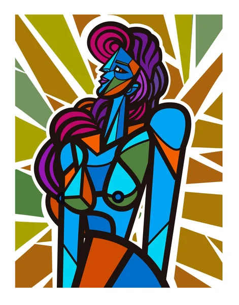 Bonito Mulher Retrato Cubista Arte Deco Estilo —  Vetores de Stock