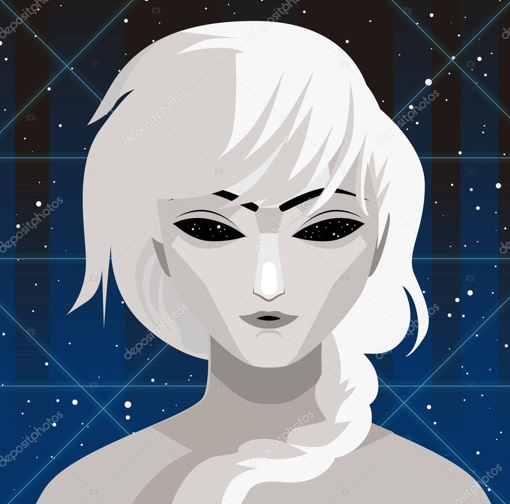 pleiadian female alien with white hair in space 