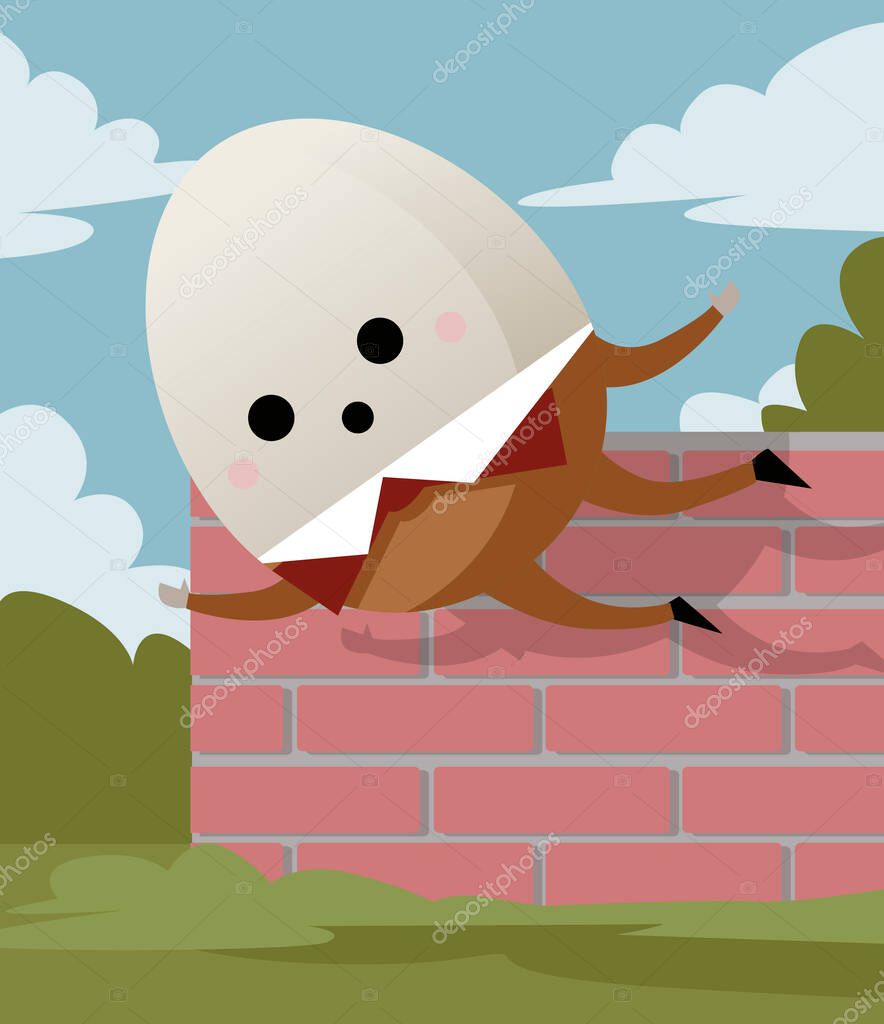egg fantasy character falling from a wall