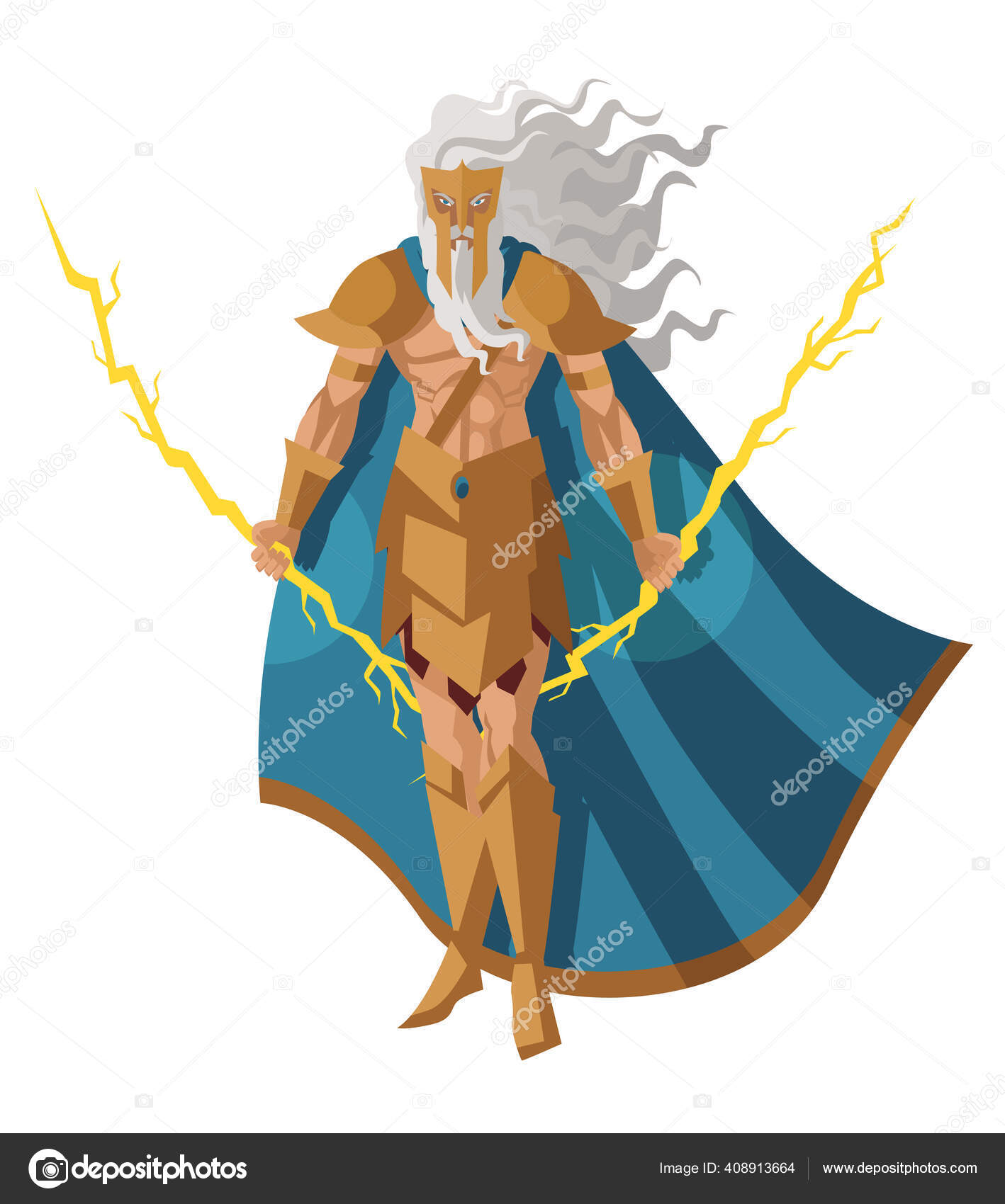 Zeus Jupiter Deus Trovão Raios Raios Raios Iluminação Vetor de ©delcarmat  408913664, image size:1418x1700