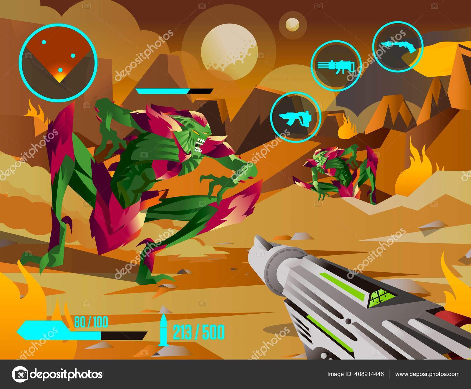 Video Game First Person Shooter Fps Demons Monsters Nuclear Weapon Stock Vector Image By C Matintheworld Video Game First Person Shooter Fps Demons Monsters Nuclear Weapon Stock Vector Image By C Matintheworld