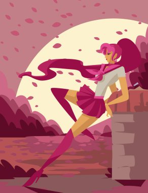 Anime Waifu Parktaki liseli kız karakteri