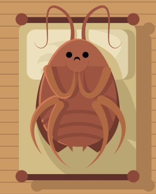metamorphosis cockroach creature in bed clipart