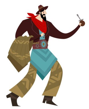 Gaucho yerba arkadaşı içiyor.