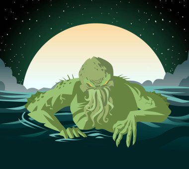 Cthulhu kötü deniz karanlık tanrı canavarı