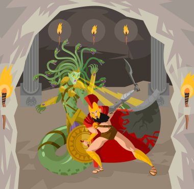 Canavar Medusa Perseus 'la savaşıyor.