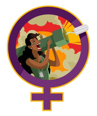 Kadın bazukayla tampon vuruyor.