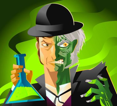 Doktor Jekyll ve Bay Hyde yeşil iksirli canavar dönüşümü.
