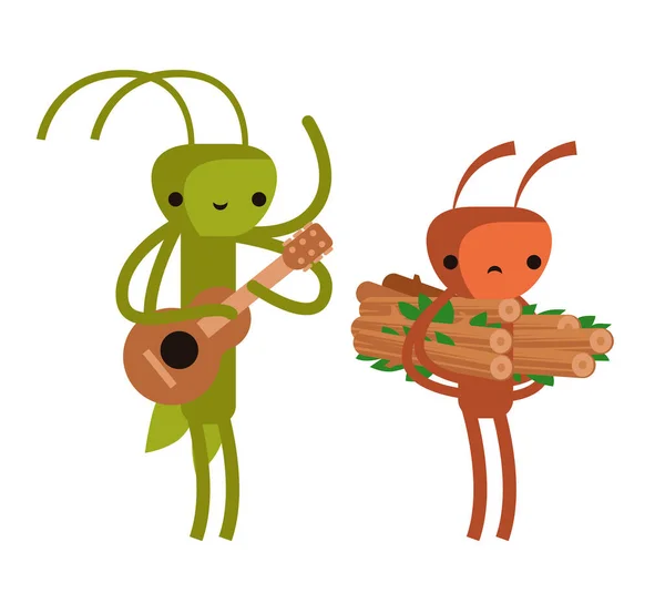 Ant Grasshopper Cicada Fable — Stock Vector