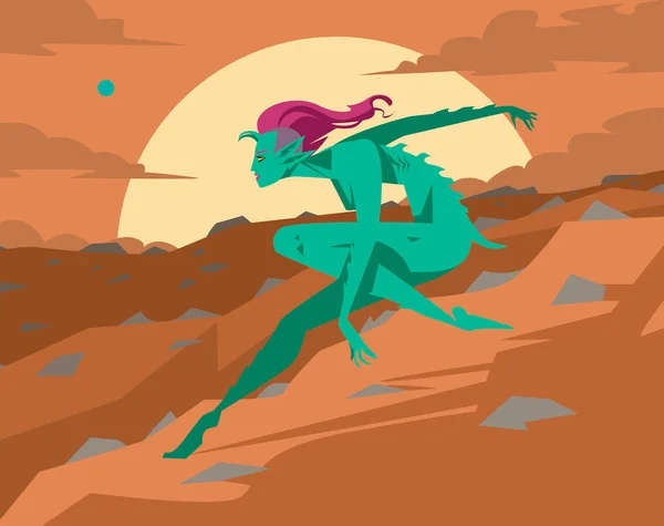 Fata Verde Femeie Marțian Mars — Vector de stoc