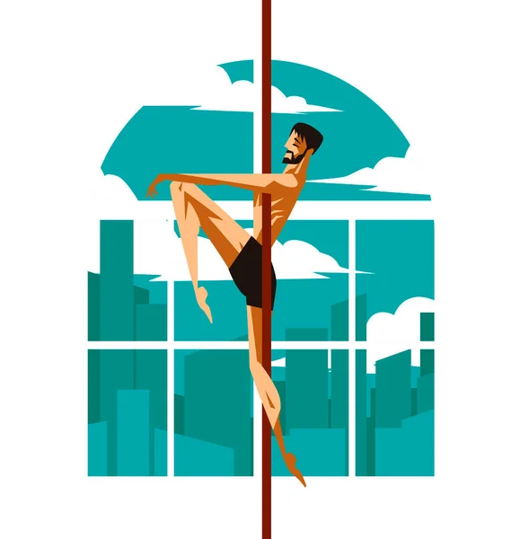 Masculino Pole Dancer Estúdio —  Vetores de Stock