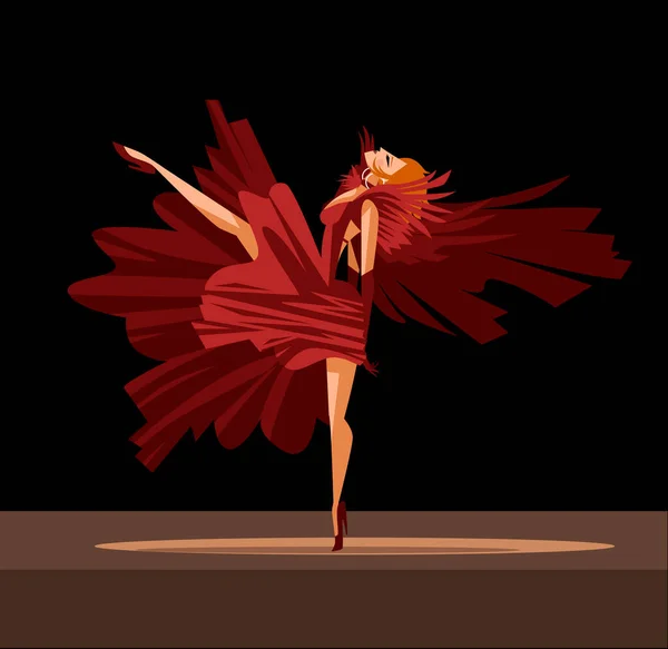 Danseuse Dame Robe Rouge Sur Scène — Image vectorielle