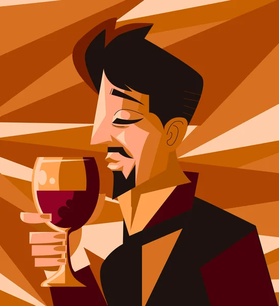 Eleganter Mann Der Ein Glas Wein Probiert — Stockvektor