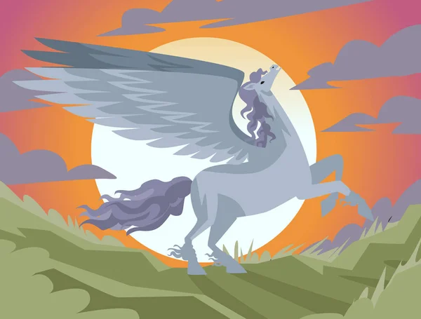 Mitologia Pegasus Alb Cal Înaripat — Vector de stoc