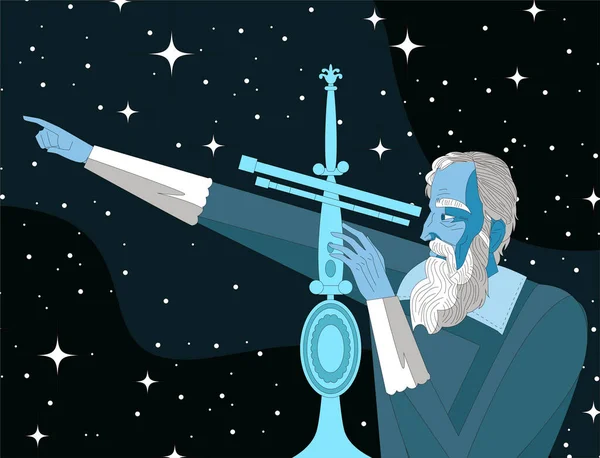 Great Scientific Astronomer Watching Sky — Stock Vector