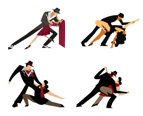 Collection Danseurs Romantiques Couple Tango — Image vectorielle