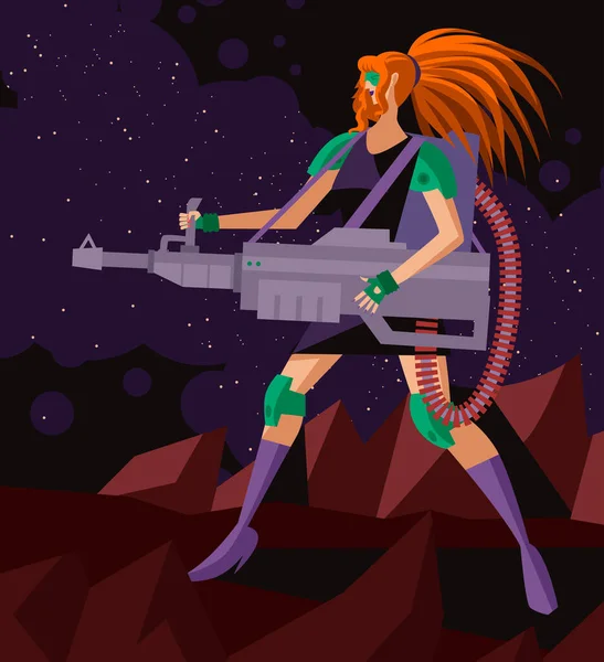 Star Space Woman Marine Assault Gun — Stock Vector