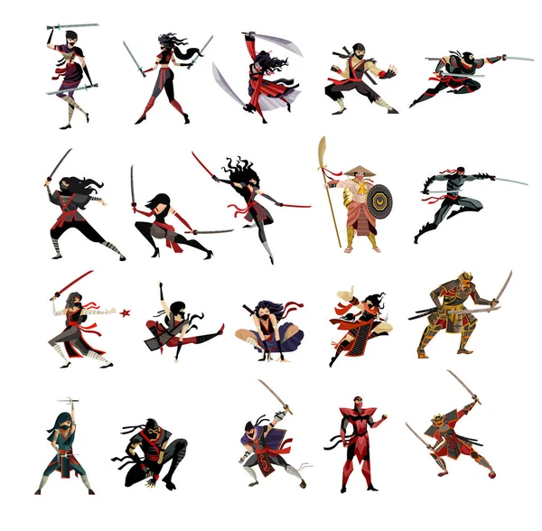 Personagens Coleção Ninja Samurai —  Vetores de Stock