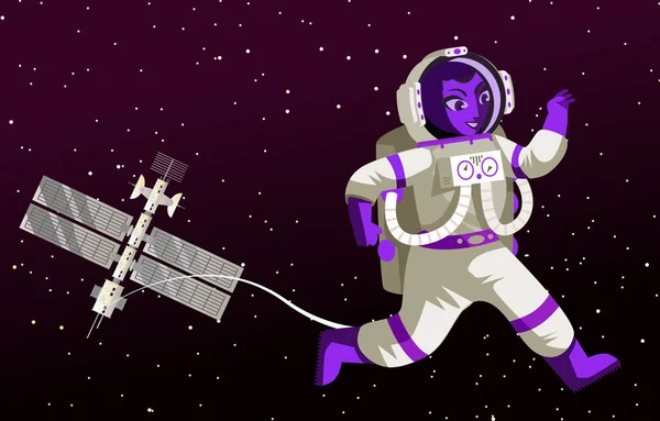 Astronauta Pływający Wokół Stacji Kosmicznej — Wektor stockowy