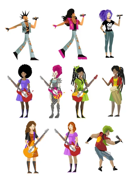 Girl Guitarist Guitar Music Styles — Stock Vector