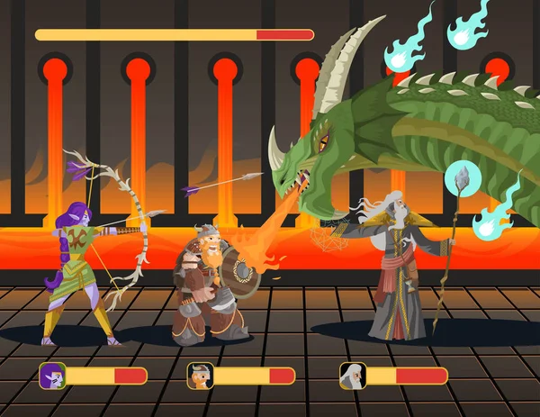 Rpg Défilement Joueurs Jeux Vidéo Contre Dragon — Image vectorielle