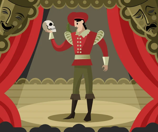 Hamlet Classical Theater Actor Playing Character — Stock Vector