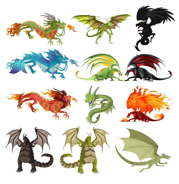 Drachen Charaktere Sammlung Monster Pack — Stockvektor
