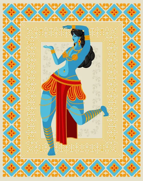 Mujer India Azul Bailando — Archivo Imágenes Vectoriales