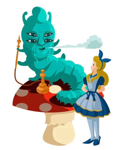 Alice Pays Des Merveilles Narguilé Fumeur Chenille — Image vectorielle