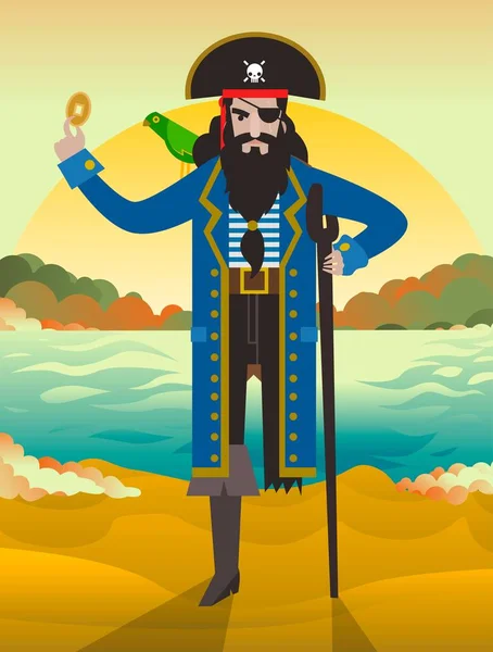 Tesouro Ilha Capitão Pirata —  Vetores de Stock