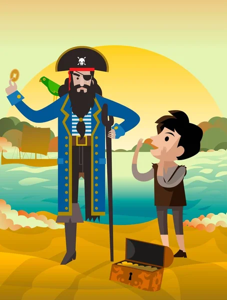 Capitán Pirata Isla Tesoro — Vector de stock